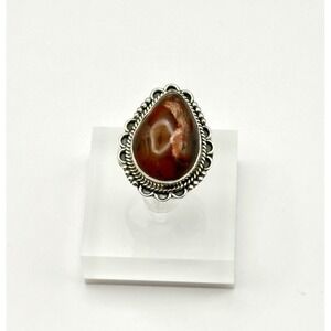Mexican Fire Opal Sterling Silver Handmade‎ Ring Size 9